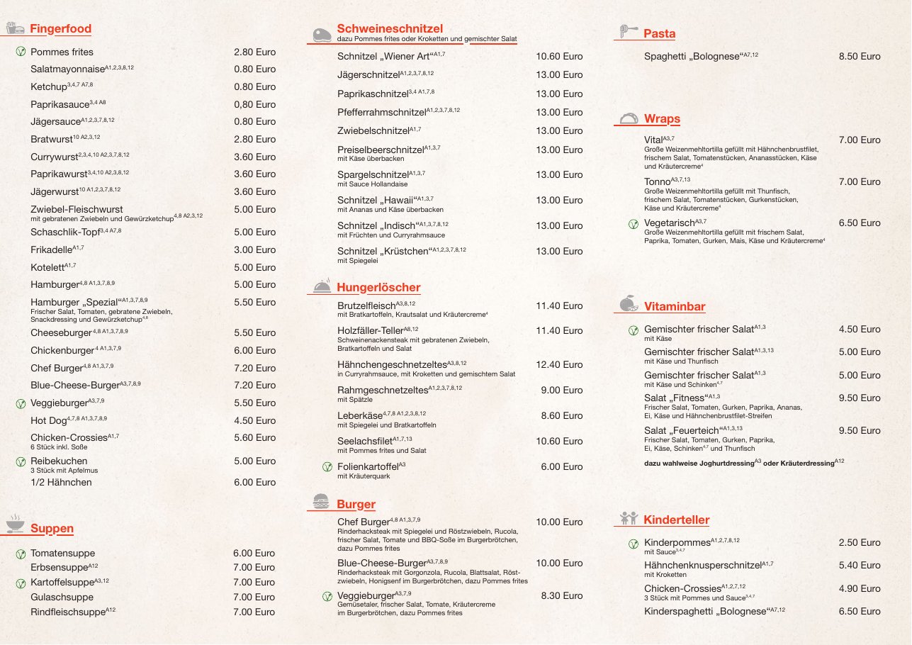 Speisekarte Schnellrestaurant Feuerteich – Seite 2 von 2