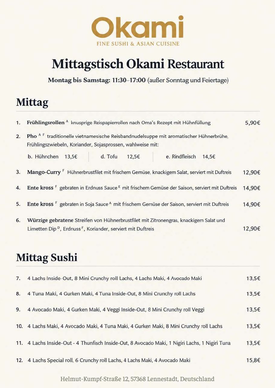 Speisekarte Okami Fine Sushi & Asian Cuisine – Seite 1 von 33