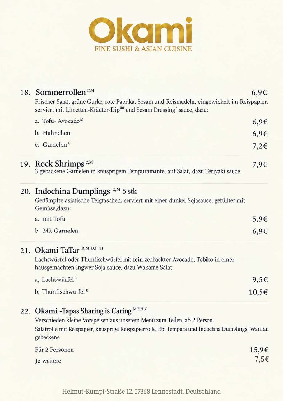 Speisekarte Okami Fine Sushi & Asian Cuisine – Seite 25 von 33