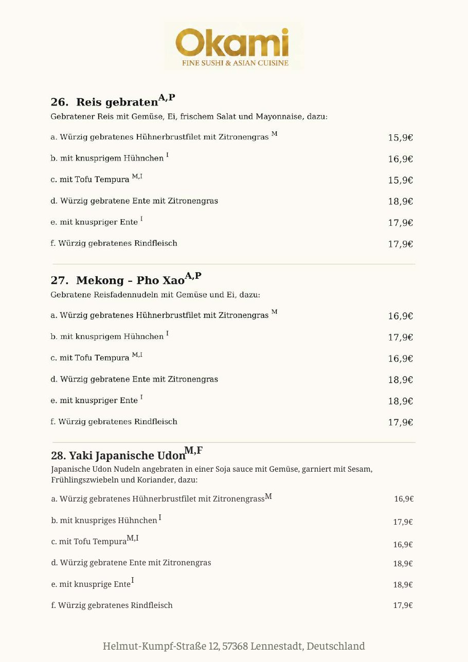 Speisekarte Okami Fine Sushi & Asian Cuisine – Seite 27 von 33