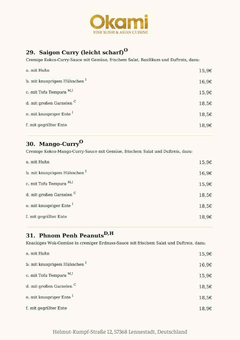 Speisekarte Okami Fine Sushi & Asian Cuisine – Seite 28 von 33