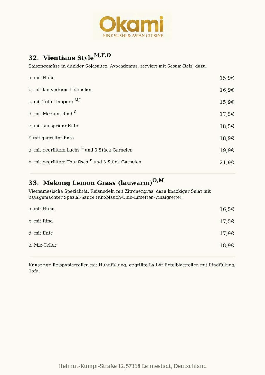 Speisekarte Okami Fine Sushi & Asian Cuisine – Seite 29 von 33
