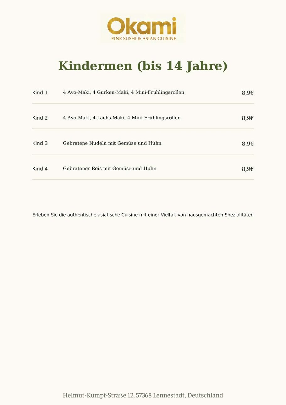 Speisekarte Okami Fine Sushi & Asian Cuisine – Seite 32 von 33