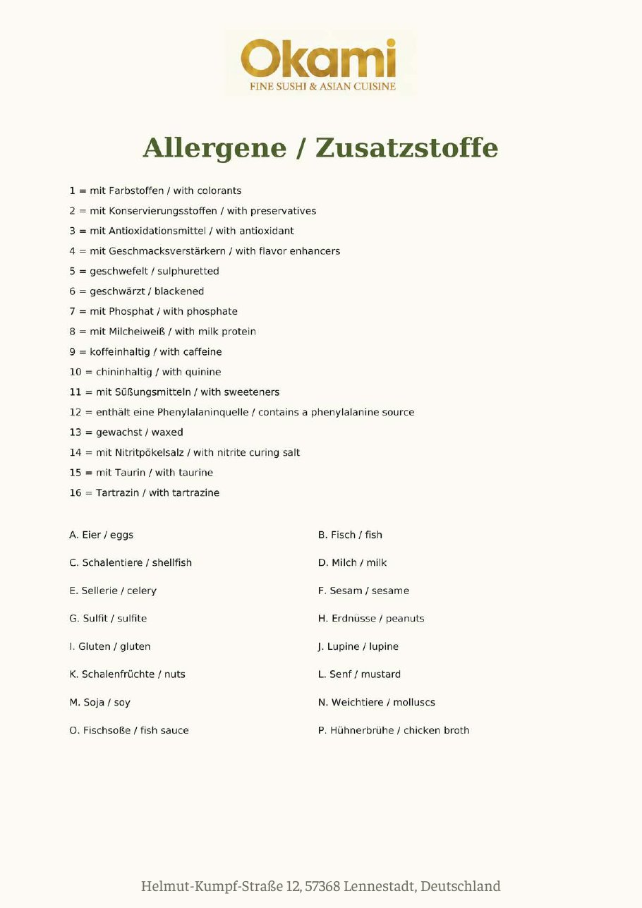 Speisekarte Okami Fine Sushi & Asian Cuisine – Seite 33 von 33