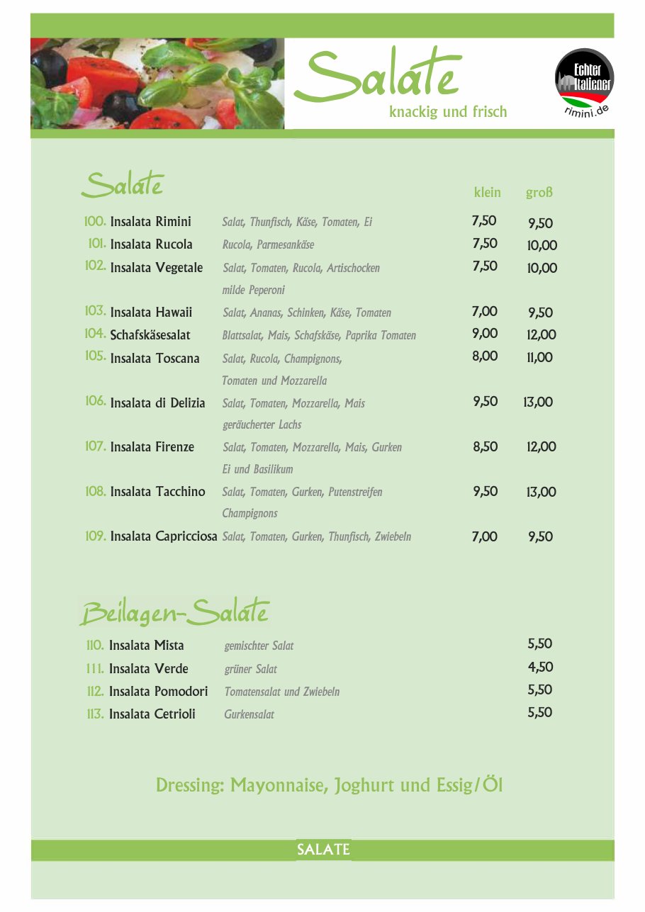 Speisekarte Pizzeria Rimini – Seite 2 von 11