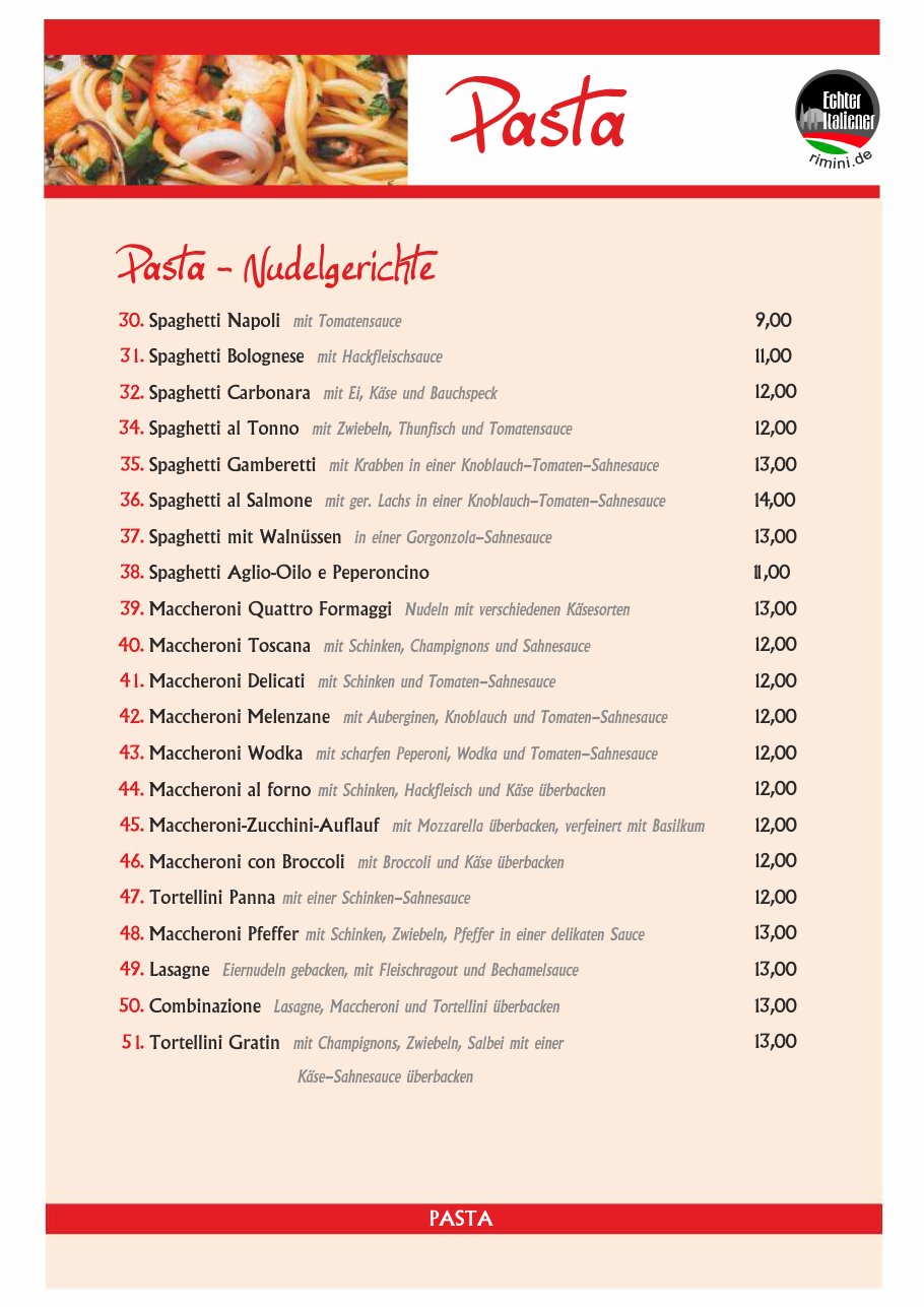 Speisekarte Pizzeria Rimini – Seite 3 von 11