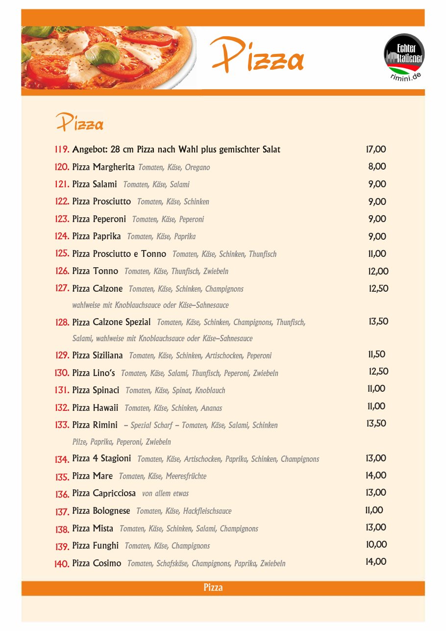 Speisekarte Pizzeria Rimini – Seite 5 von 11