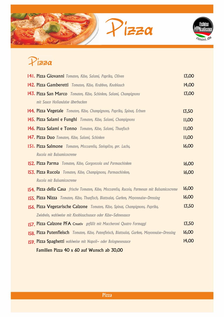 Speisekarte Pizzeria Rimini – Seite 6 von 11