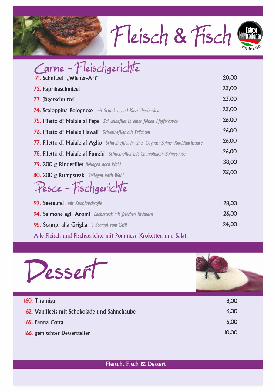 Speisekarte Pizzeria Rimini – Seite 8 von 11